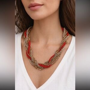 ❤️ Vibrant Red & Gold Twisted Rope Chain Necklace 🏆